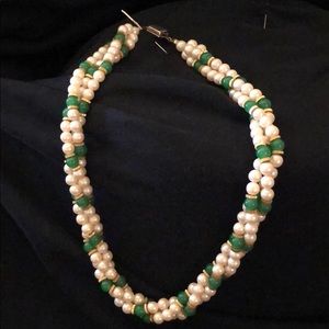 Vintage sterling pearl and malachite necklace